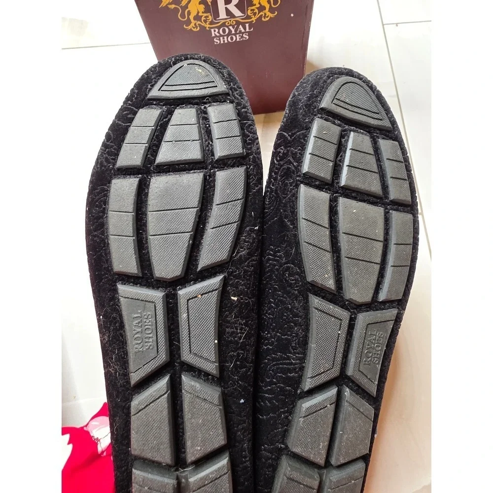 Royal Shoes Mens Black Velvet Paisley Damask Bit Loafers MOC-107 Size 8.5‎ NEW